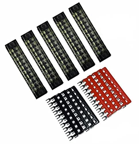 Screw Terminal Strip 600V + 400V Pre Insulated Terminal Barrier Strip Red/Black (15A 10P)