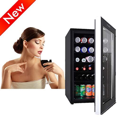 Jresboen Beverage Cooler and Refrigerator with Glass Door for Office or Bar, 2.3 cu ft / 66L Small Beverage Center with 5 Removable Adjustable Shelves for Cans or Bottles of Beer Wine Soda