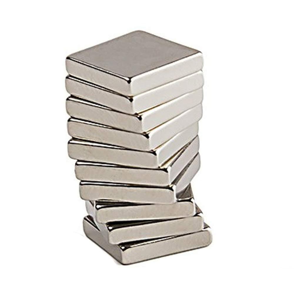Perfect Magnets RECTANGLE Shape 10 Pcs Nickel/NEODYUIM Coated Premium Brushed Refrigerator Magnet for Science and School Projects (10x10x2)