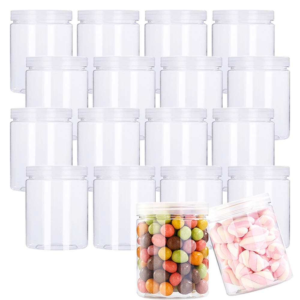 Panxxsen 18 Pack 7.1oz/210ml Refillable Empty Slime Containers with Lids Round Clear Jars,Wide-Mouth Plastic Slime Storage Favor Jars for Crafts,Dry Food,Peanut Butter,Honey and Jam Storage