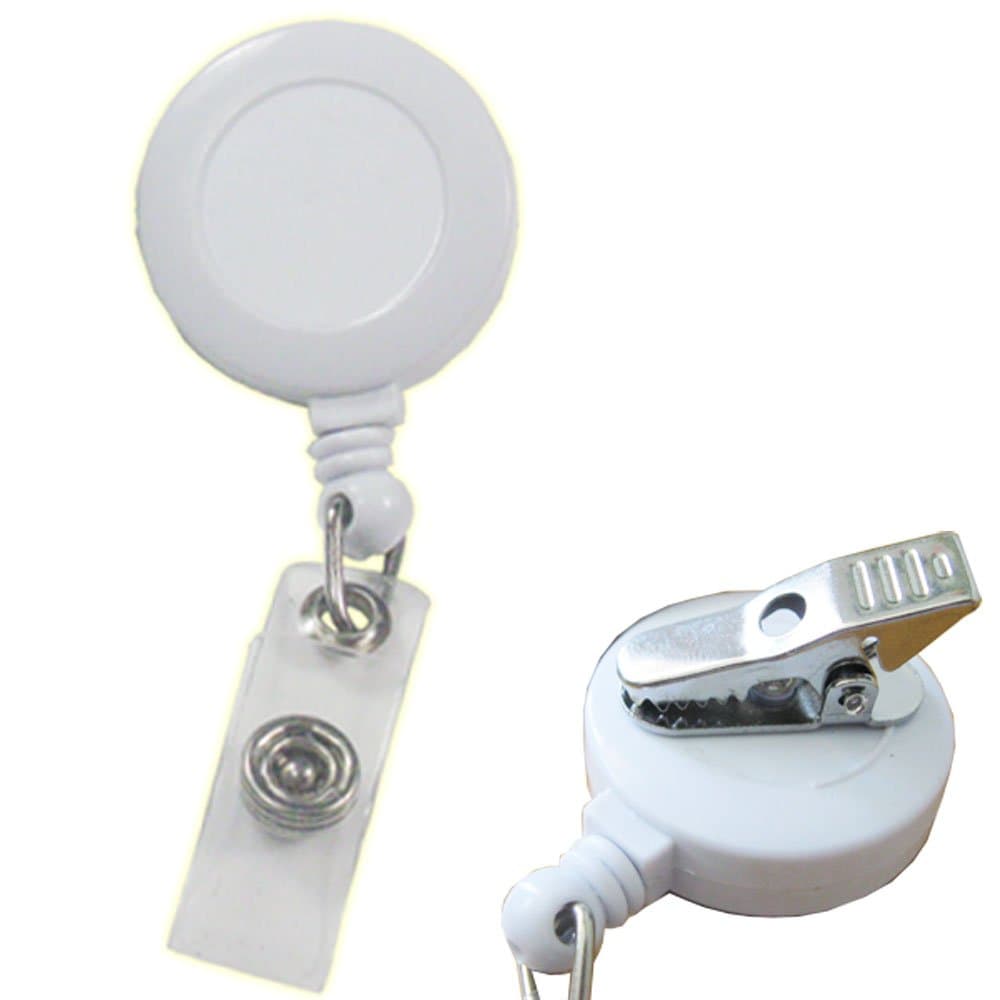 Bluemoona 100 Pcs - 32mm Reels Retractable Badge Holder Alligator Clip ID YOYO Key Belt Clip Card Name Tag (White)