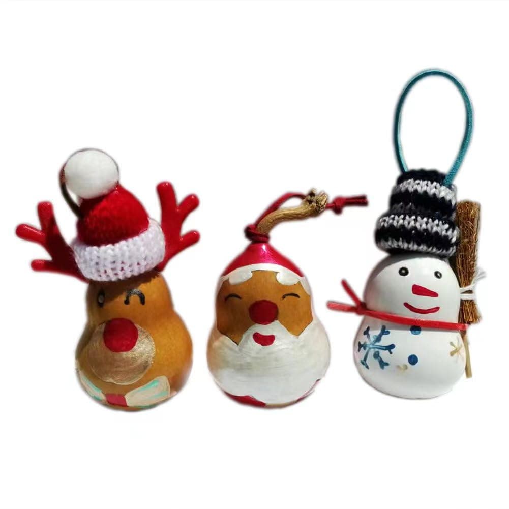 Santa Claus' Family 3 Pcs Box Set Christmas Tree Ornaments Handmade Gourd Art Crafts Gifts