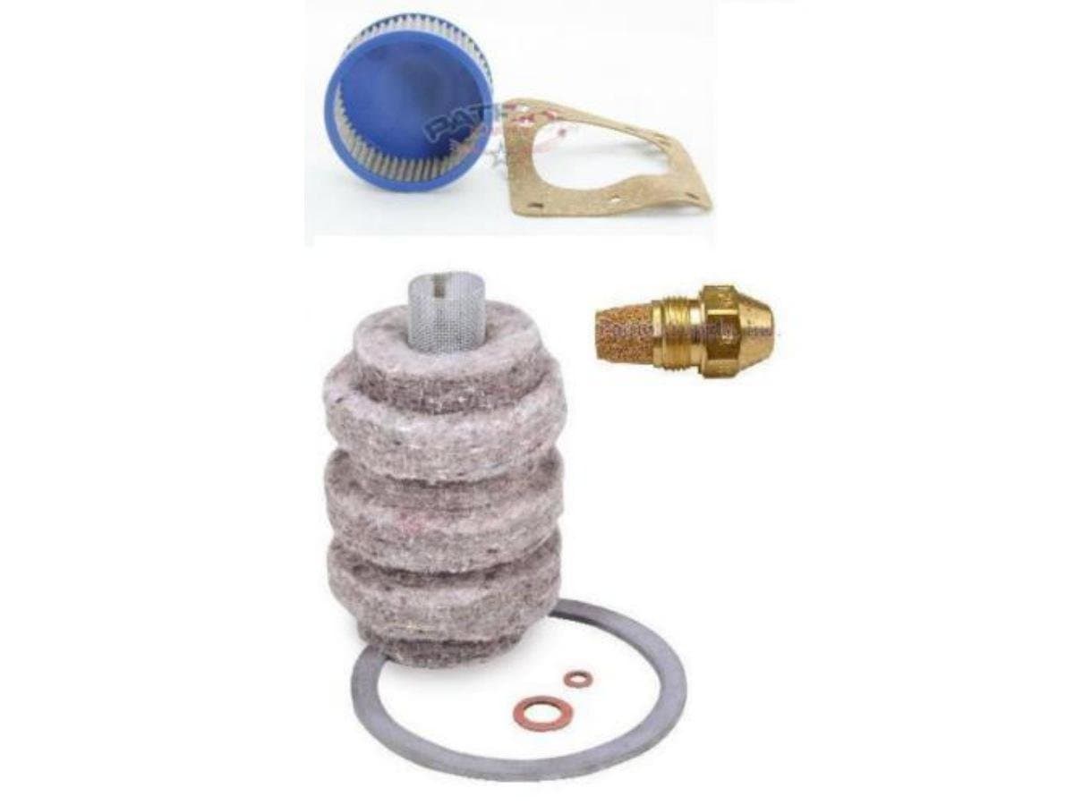 Oil Burner Tune Up Kit 0.75 Gallon 70ยฐ Solid Nozzle, 1A-30 Original Wool (Felt) Oil Filter and"A" Pump Screen (Oil Burner Maintenance Kit)