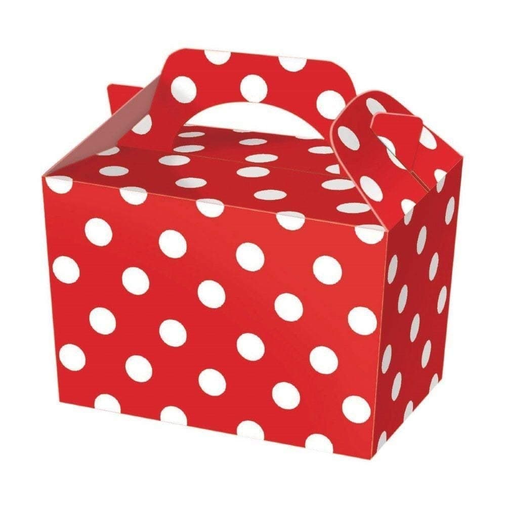 3x10 Red Polka Dot Party Boxes - Spotty Food Loot Lunch Cardboard Gift
