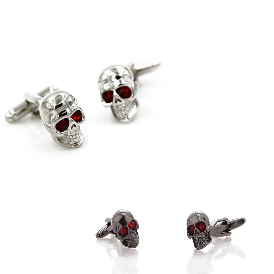 Two Pairs of Unique Skull Cufflinks by Lennystone,Noverty Punk Skull Head Skeleton Cufflinks with one Gift Box