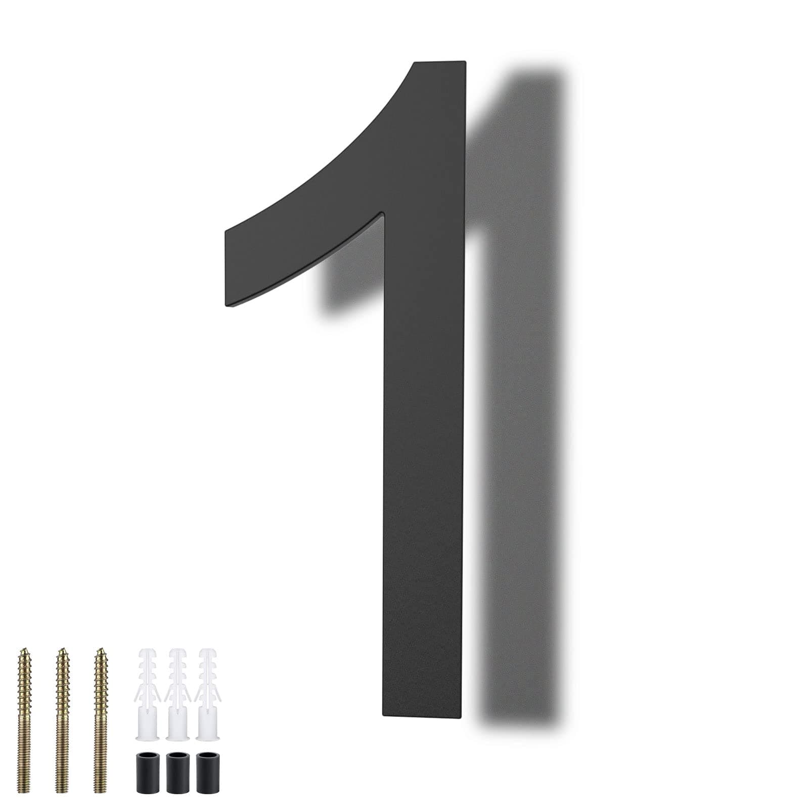 DEWEL 8 inch Floating Large House Numbers for Outside, Black Acrylic Address Numbers with Mounting Nail Kit & Template, Modern 911 Visibility Signage, Weatherproof Fade Resistant Exterior Decor for Garage Gate Mailbox Wall Door Garden (Number 1)