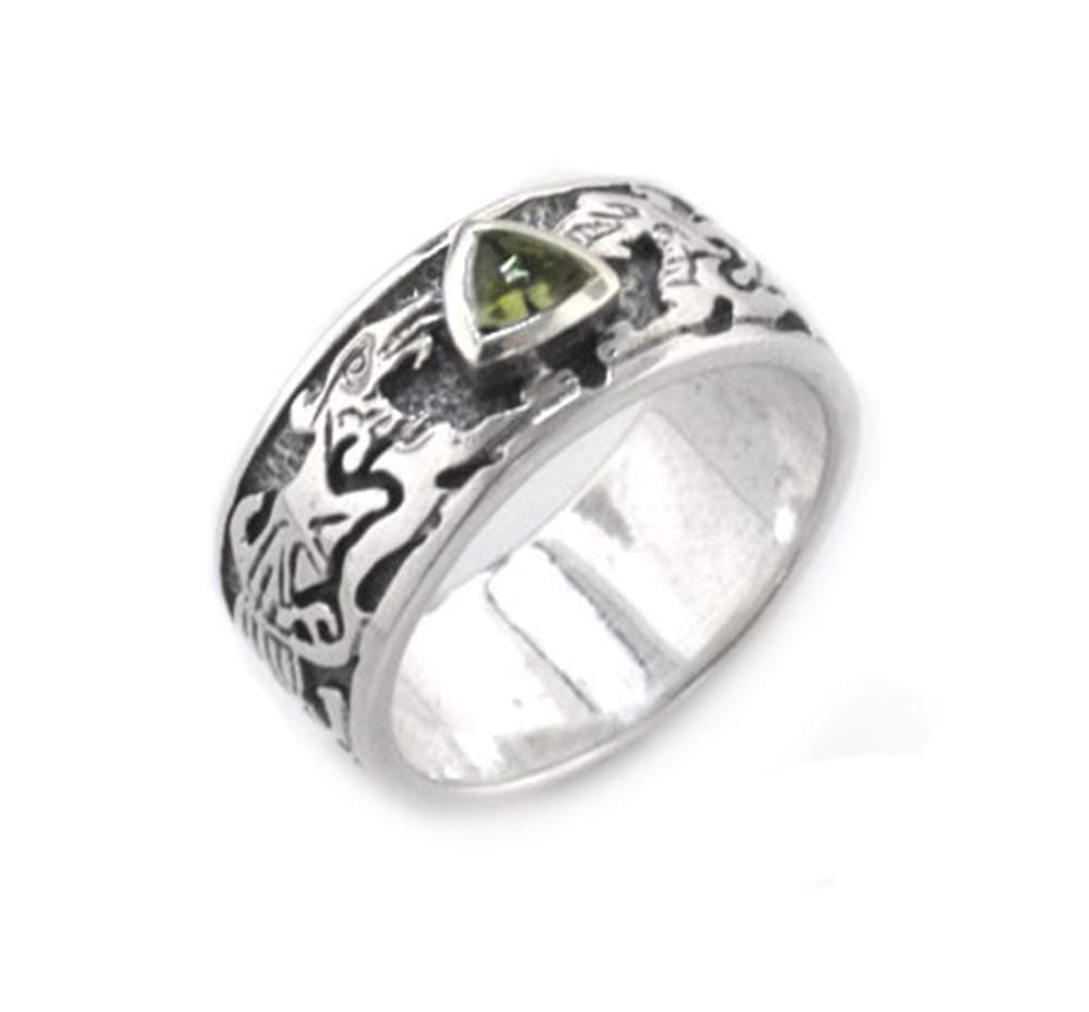 Genuine Green Moldavite Meteor Celtic Knot Dragon Sterling Silver Ring(Sizes 4,5,6,7,8,9,10,11,12,13,14,15)