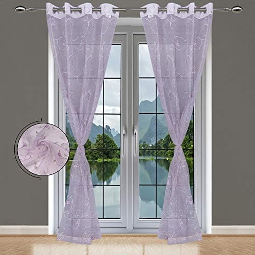 JVIN FAB Polyester Floral Grommet Curtain, 7 feet, Baby Pink, Set of 2