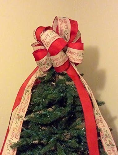 Rustic Merry Christmas Tree Topper Bow Large/ Home for the Holidays Collection/ Custom Bows by Jami