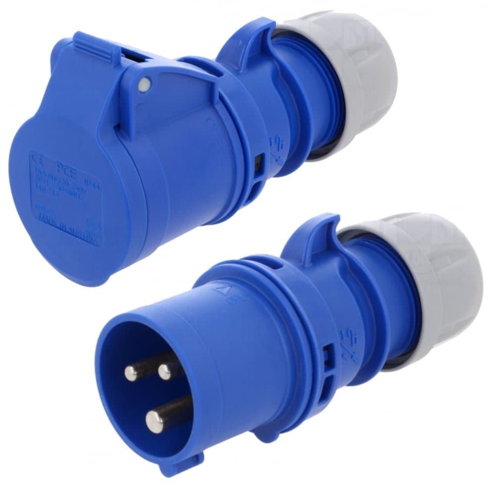 PCE 16 Amp 240v Site Trailing Plug & Socket 230v 16a 3 Pin 240 Volt Blue Hook Up 1X 3001655 1X 3001678