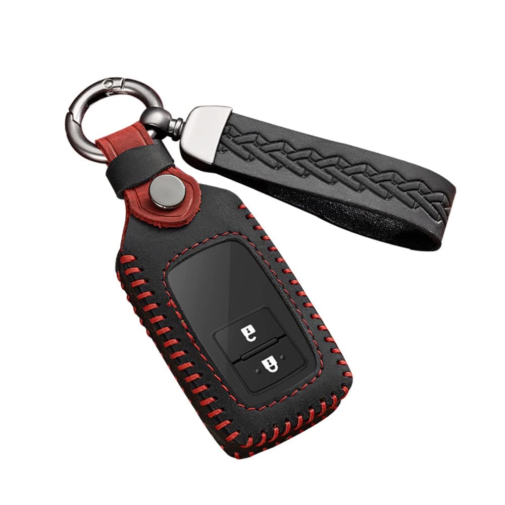 ontto Leather Car key fob cover fit for Toyota Auris Camry RAV4 Avalon Yaris Verso Land Cruiser 2012-2018 2/3/4 buttons Keychain Keyring Accessories key bag key holder key shell Protector Black