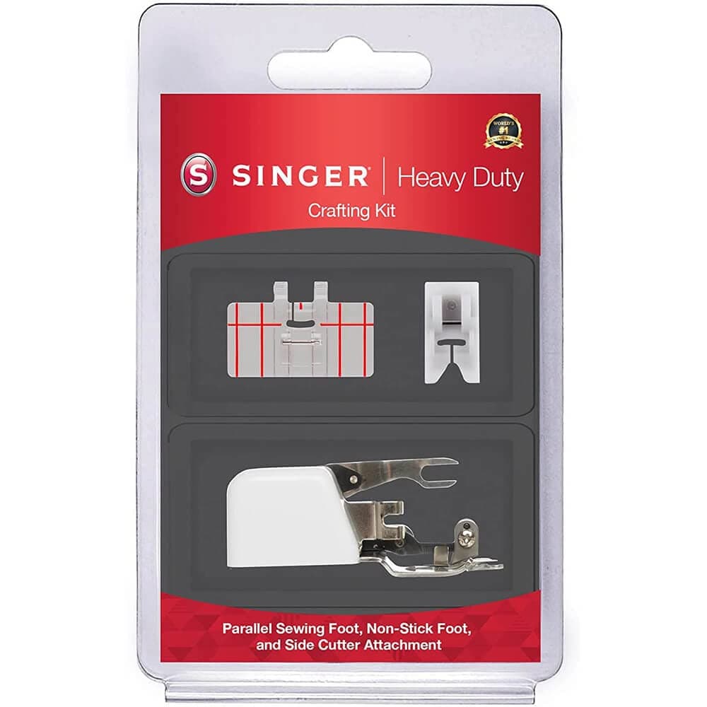SINGER Heavy-Duty Crafting Presser Feet Kit | Includes Side Cutter, Parallel Sewing & Non-Stick Presser Feet | Ideal for Trimming, Hemming & Decorative Stitching