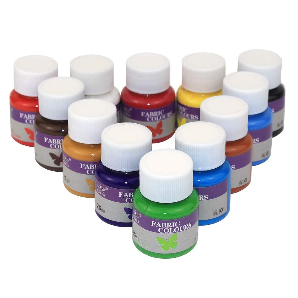Bearals Fabric Paint Textile Paint for Fabric, Canvas, Wood, Ceramic, Glass (12 Colors x 0.85fl.oz)