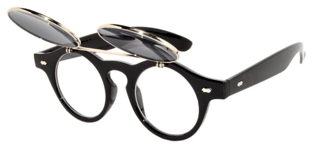 Vintage Round Sunglasses Retro Steampunk Flip Up Circle Glasses UV 400 Protection