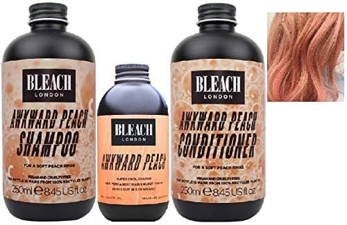 (Pack of 3) Bleach London Awkward Peach SHAMPOO x 250ml & CONDITIONER x 250ml & Awkward Peach COLOUR x 150ml 3 BOTTLES