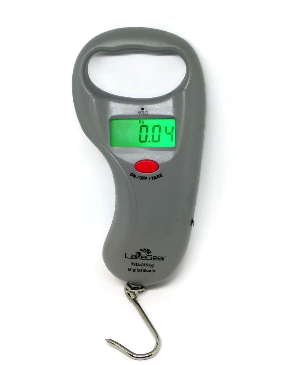 Electronic Fish Scale Tape Measure – Portable Digital Hanging Hook Fishing and Luggage Scale – Postal Hanging Hook Weigh Scale with Measuring Tape & backlit Light – Batteries Included