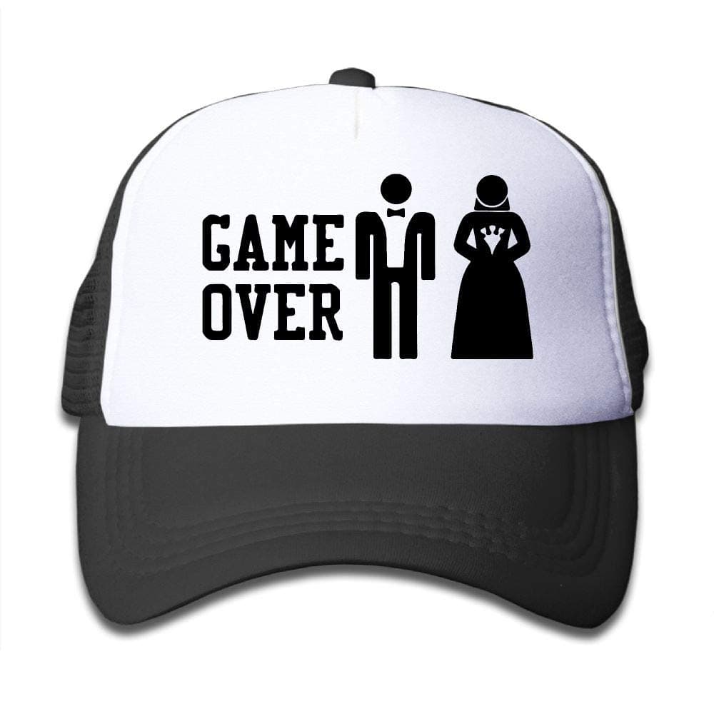 Game Over Funny Bachelor Party, Wedding Groomsman Humor Youth Adjustable Mesh Hats Baseball Trucker Cap for Boys and Girls