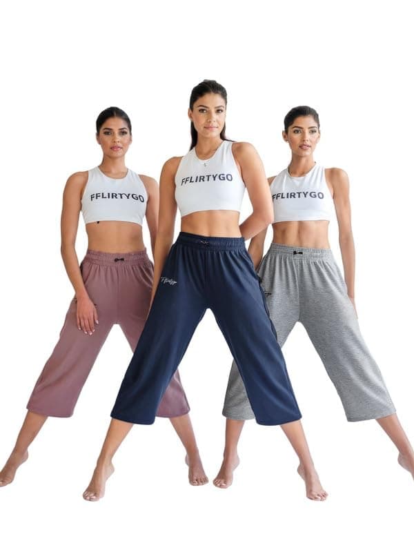 FflirtygoWomen's Cotton Plain Calf Length Capri | Nightwear Pyjama | 3/4th Solid Pyjama Pant | Casual wear & Lounge Wear Capri Combo (Pack of 3)