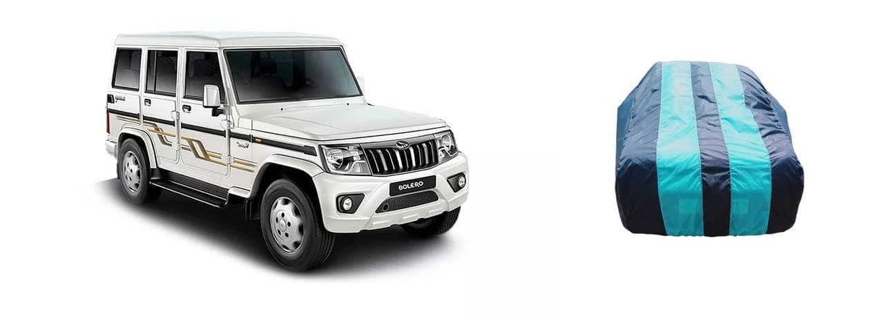 ATBROTHERS Waterproof Car Body Cover Compatible with Mahindra Bolero SLX with Triple Threads Stitches in Sky Blue and Navy Blue