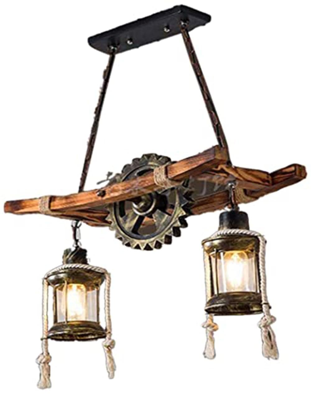 Rustic Wooden Pendant Lights Vintage Oak Hanging Lamp Dining Table Chandelier Industrial Metal Ceiling Light Retro Ceiling Lighting Industrial Lamps Country House Lamp Bar Droplight Shade