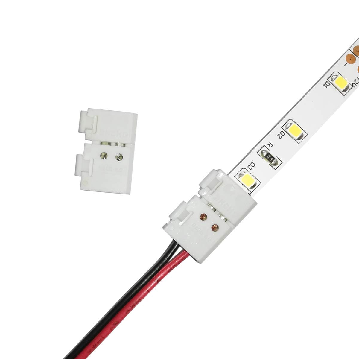 6A 8mm 2 Pin LED Strip Connector, High Current Tape to Wire Terminal for Single Colour Lights, Solderless Reusable Joiner for 22-20 AWG Extension, White 10 Pack