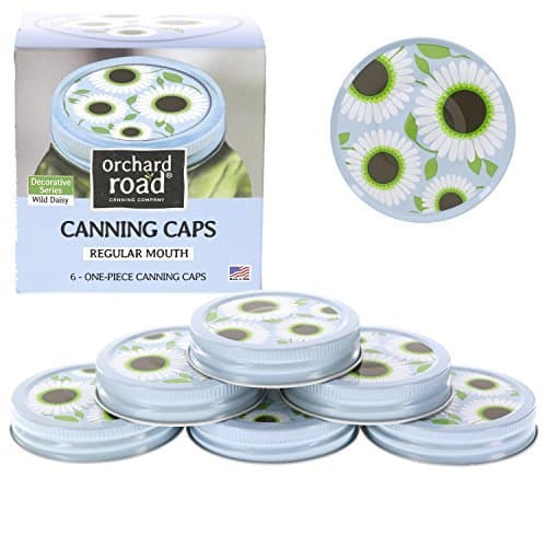 Mason Jar Lids - Decorative Canning Caps Fit Regular Mouth Mason Jars - Wild Daisy Design - Pack of 6 Model: 511_WildDaisy (Home & Kitchen)