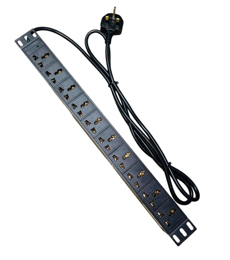 XForm PDU 10 WAY - 1U rack-mounted 10-unit 13A Multi Plug PDU Power Strip Network Cabinet Rack Socket Black Color Standard Outlet Switch Supply Power Distribution aluminum (10-Outlet)