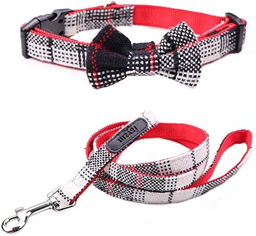 Rayzm Pet Collar and Leash Set with Detachable Bow Tie for Small Dogs, Adjustable Dog Collar, 115 * 1.5cm Soft Comfortable Leash with Strong Metal Hook (S)