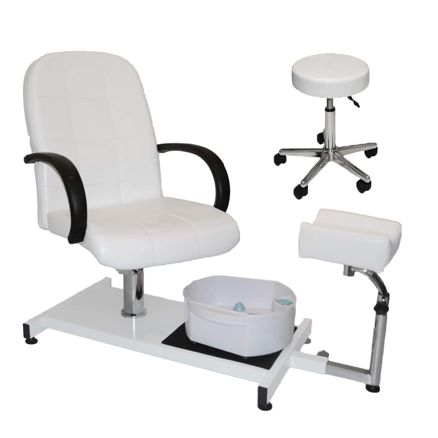 XYZ Beauty White Hydraulic Adjustable Pedicure Station with Easy-Clean Bubble Massage Footbath