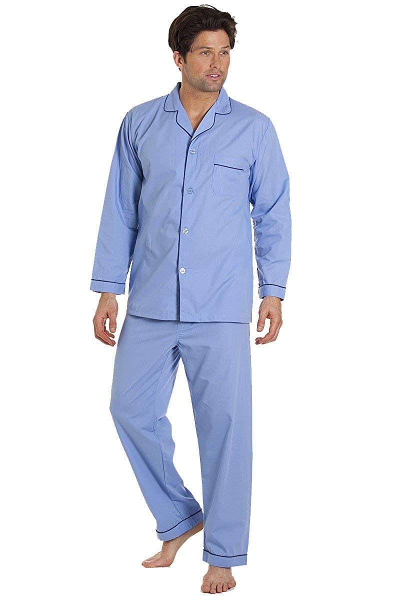 Men's Sleepwear Sky Blue Long Sleeve Pyjama Set Suit with Trousers