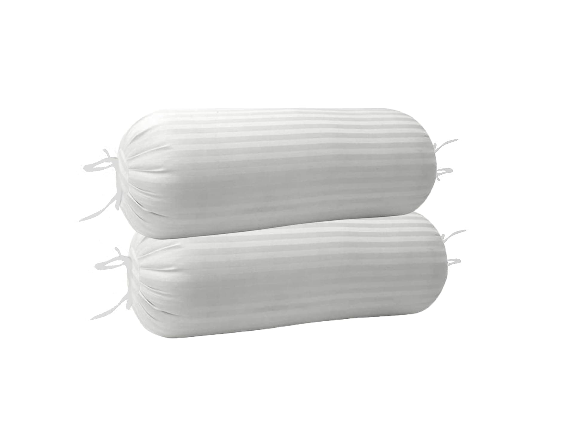 Trance Home Linen 100% Cotton 16X32 Inch 200Tc Striped Bolster Cover | Round Bed Side Long Bolster Pillow Cover To Fit 24" Length 9" Dia | Pack Of 2 Bolster Cover Only (16X32 Inch, White, 2 Piece)