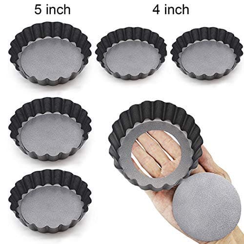 Mini Tart pan 4 & 5 inch Removable Bottom Non Stick 6 pcs Quiche Dish For Pies,Cheese Cakes,Desserts and More
