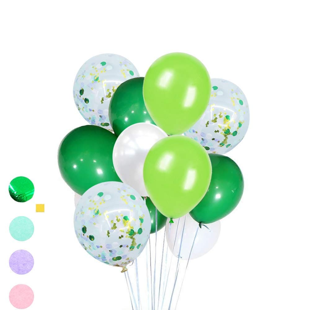 White Green Latex Balloon and Confetti Balloons 48 Count Dinosaur Jungle Party Decoration