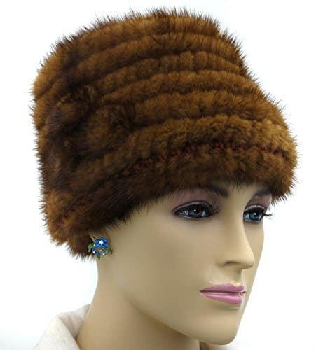 Hima Knit Mink Fur Hat with Rosette - Whiskey