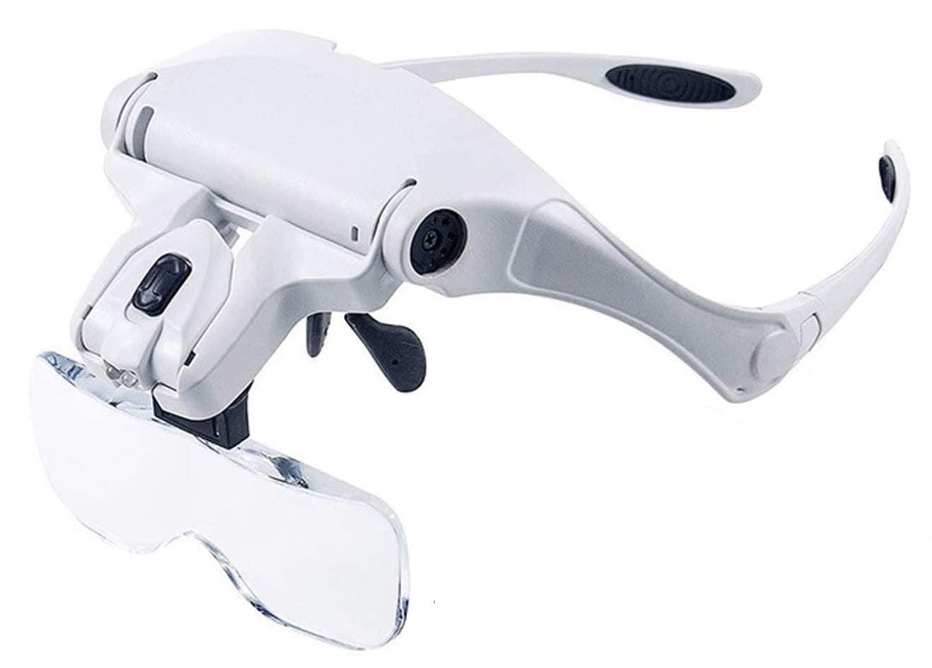 Go-Go Headband Magnifier Glasses LED Magnifying Loupe Head Mount Magnifier Hands—Free Bracket and Headband are Interchangeable 5 Replaceable Lenses1.0X,1.5X,2.0X,2.5X,3.5X