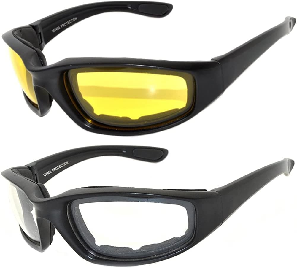 Owl 2 Pack Men Womens Padded Foam Motorcycle Riding Goggles Glasses UV protection Lens