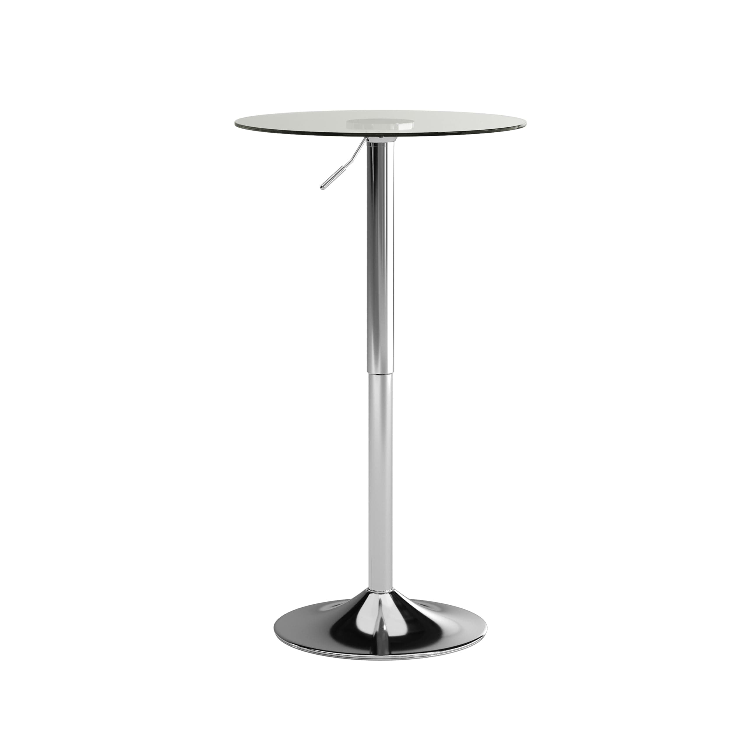 Flash Furniture Chad 23.5'' Round Glass Cocktail Table with Adjustable Height Frame, Bar Height Table for Commercial or Residential Use, Clear/Chrome