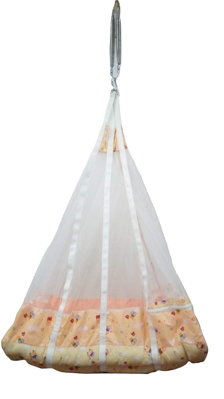 VFH Baby Shop Baby's Standard Hanging Cradle with Mosquito Net and Cradle-Spring - (Peach)