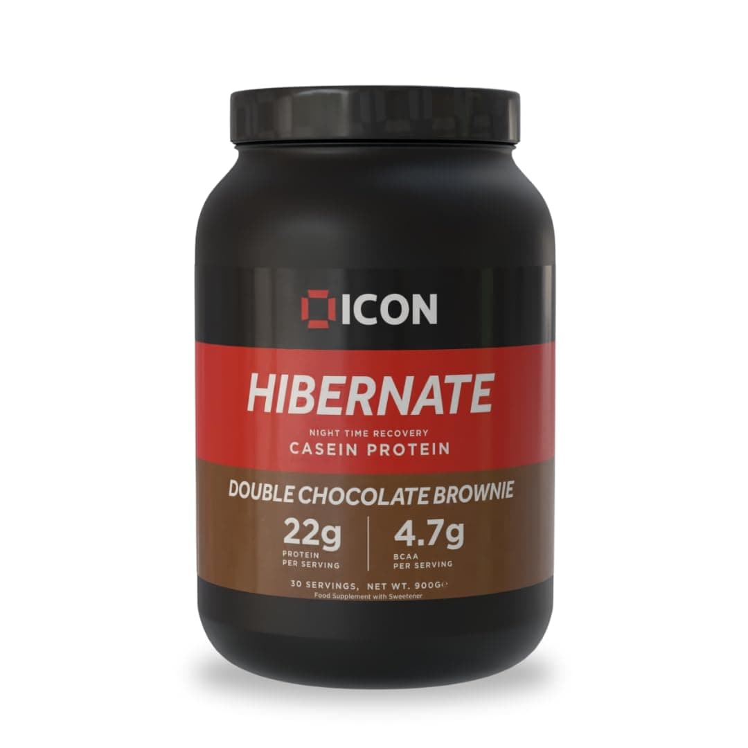 ICON Nutrition Hibernate Micellar Casein Protein - Double Choc Brownie, Slow-Release Nighttime Recovery Formula, 24g Protein, 100% Grass-Fed Casein, Low Sweetener – 900g, 30 Servings