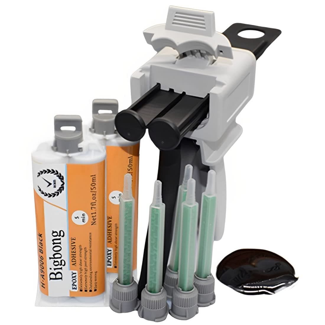 2pcs 50ml 1:1 Epoxy Resin Black AB Glue Epoxy Glue 2-Part Epoxy Adhesive Epoxies & 5pcs 1:1 Mixing Nozzles Static Mixer & 1pc 50ml 1:1 Manual Applicator Dispensing Gun Dispenser Applicator