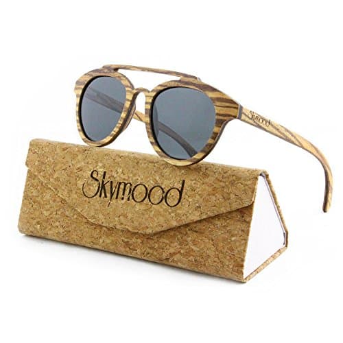 SKYMOOD Wood Aviator Sunglasses - Polarized Lens, Wooden Frames,Cork Case