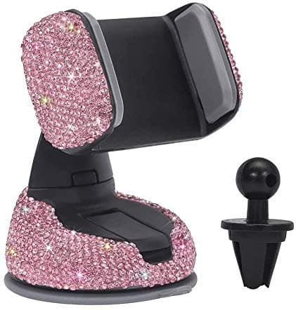 Bling Car Phone Holder,Rhinestone Bling Crystal Car Phone Mount,with One Air Vent Base,Universal Cell Phone Holder for Dashboard,Windshield and Air Vent (Pink)