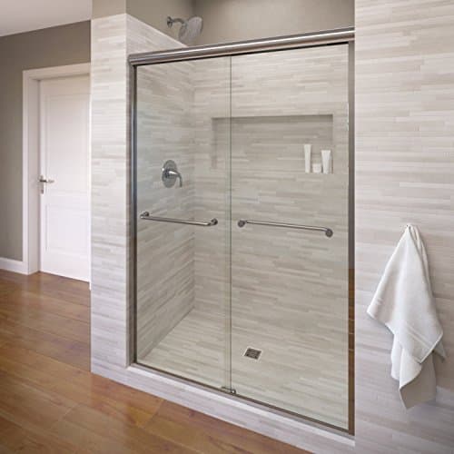 Basco Infinity Semi-Frameless Sliding Shower Door, Fits 44- 47 inch opening, AquaGlideXP Clear Glass, Silver Finish