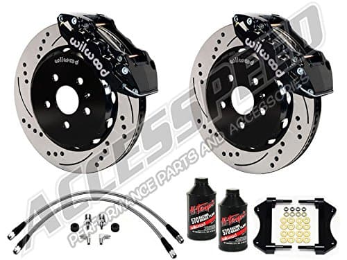 WILWOOD CORVETTE C6 FRONT 15" AERO6 BIG BRAKE KIT WITH FREE STAINLESS BRAKE LINES & BRAKE FLUID, BLACK CALIPERS, DRILLED & SLOTTED ROTORS, 2005 2006 2007 2008 2009 2010 2011 2012 2013 CORVETTE C6