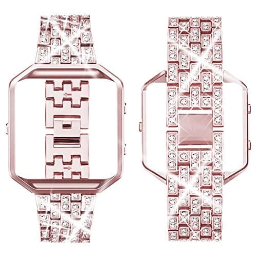 Oitom Band Compatible with Fitbit Blaze with Frame, Fashion Decorative Rhinestone Diamond Bling Dressing Replacement Band Jewelry Wristband Straps Link Accessory Women Small/Large(Sakura Pink)