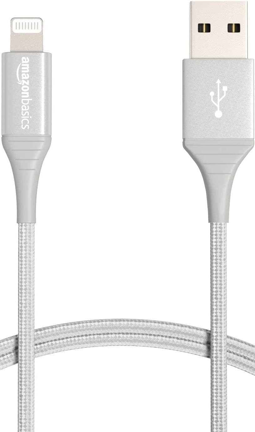 Amazon Basics USB-A to Lightning Cable, MFi Certified Charger for Apple iPhone iPad, Nylon Braided Cord, 10,000 Bend Lifespan, High Speed Transfer, 6 Foot, Silver