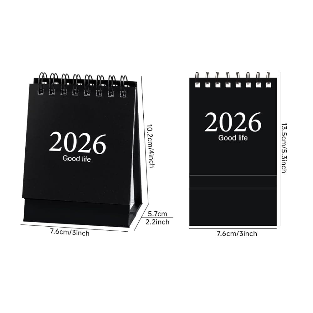 Mini Desk Calendars from Jan. 2026 - Dec. 2026 Pocket Calendar 3" x 3.8" Standing Flip Steel Coil Yearly Daily Schedule Business Planner (Black, mini)