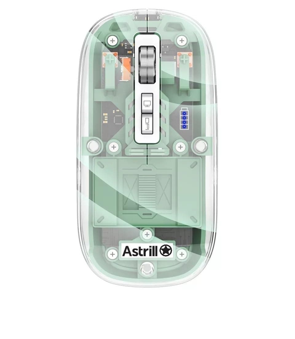 Wireless Bluetooth5.1&2.4G Mini Lightweight Mouse,Transparent Clear Cool,Rechargeable Silent Computer, USB C Receiver,LED Battery Magic Silm for Office/PC/Mac/Laptop (Green)