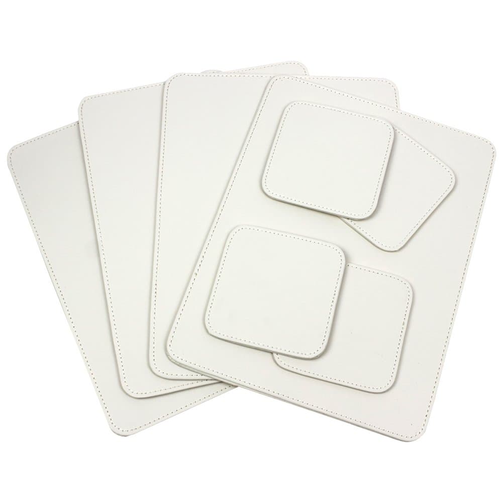 DaoHeng Set of 8 Rectangular Faux Leather Placemats and Coasters with Round Corner Cream