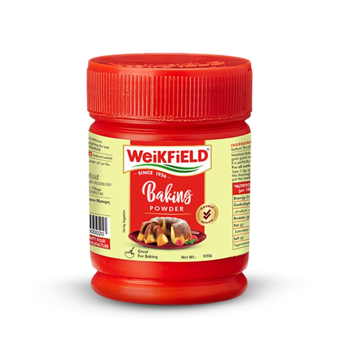 Weikfield Baking Powder | 100% Double Action Baking Powder | Perfect for Fluppy Cakes, Cookies, Muffins & Breads | Perfect for Baking | In Reusable Poly Jar | 100g